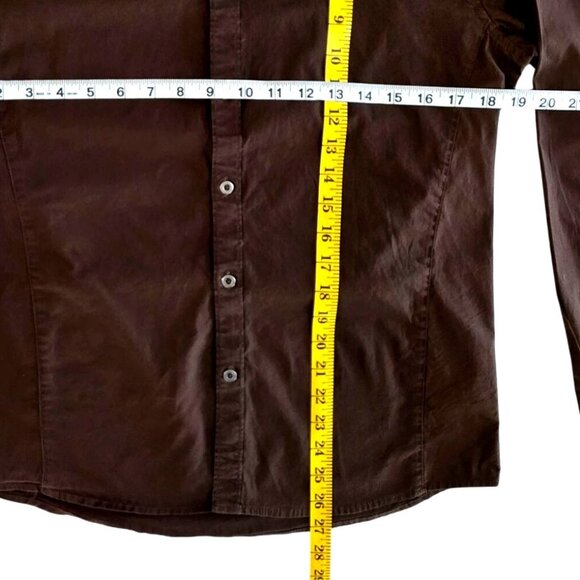 G by Guess Solid Brown Long Sleeve Button Up Dress Shirt Men's Size Large - Picture 3 of 8